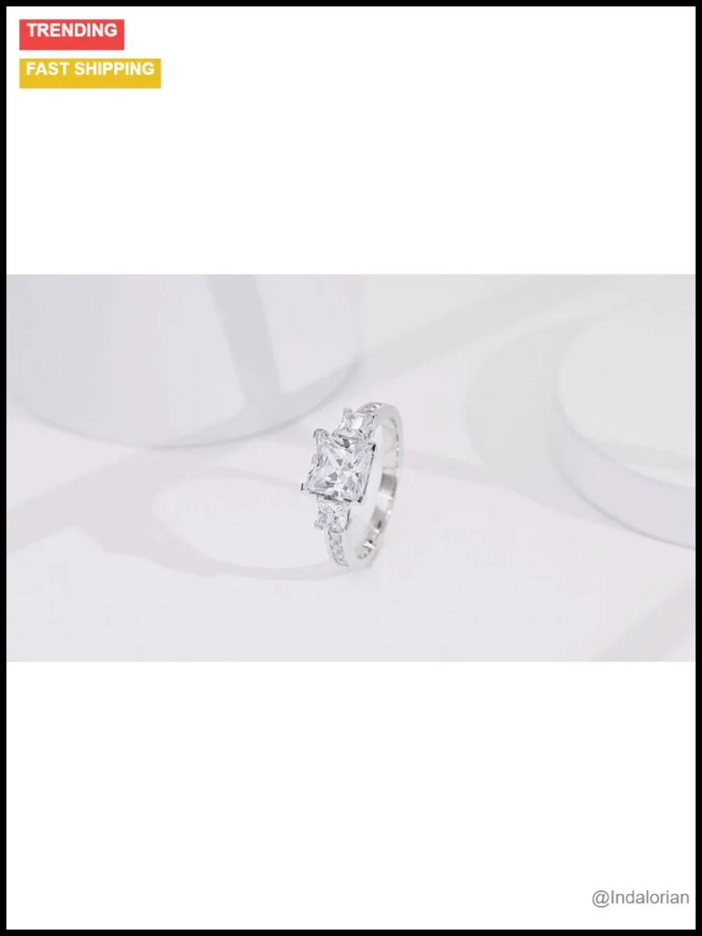 Sterling Silver Moissanite Three Stone Ring Princess Cut 1.5CT Engagement